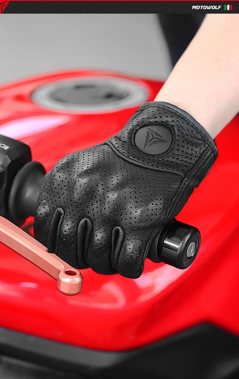 Motowolf Motorcycle Winter Windproof Leather Gloves Retro Knight With Holes Summer Breathable