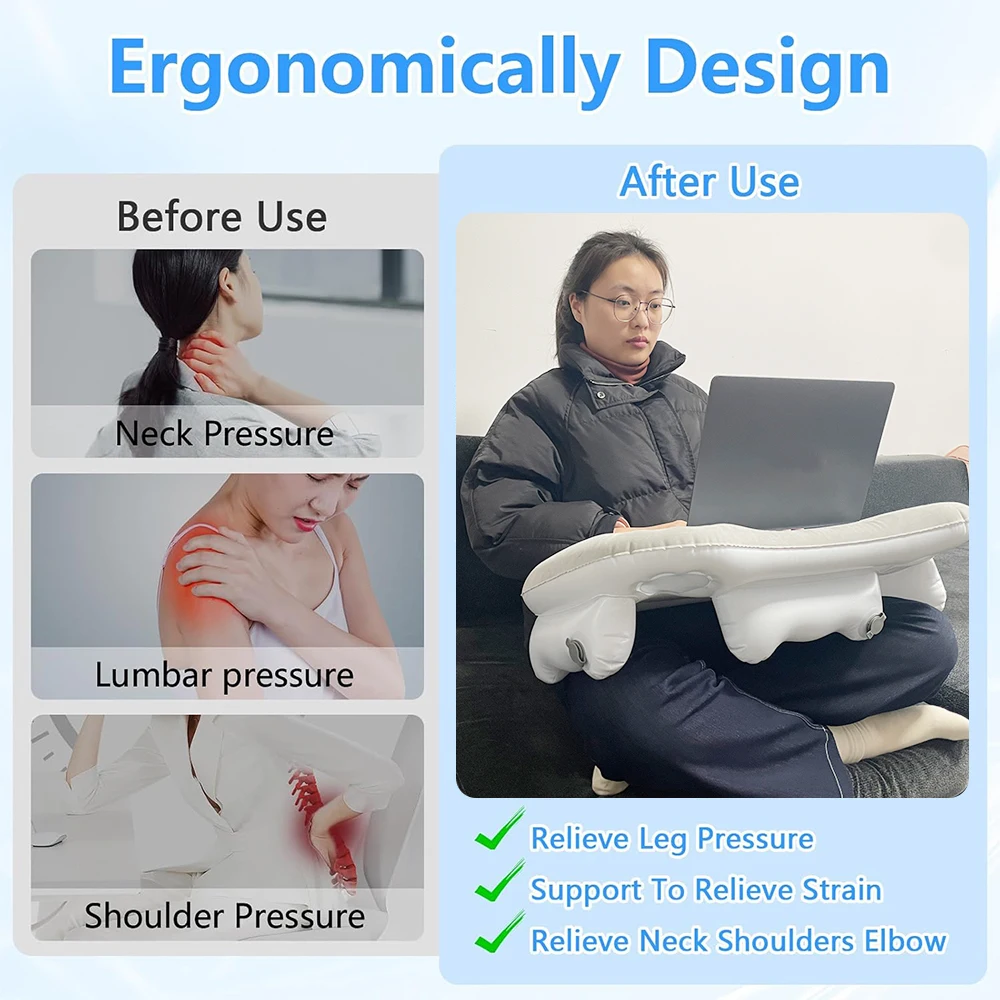 PVC Flocking Durable Eco-Friendly Convenient Inflatable Foldable Compact Grey Laptop Computer Desk Portable Home Office Reading