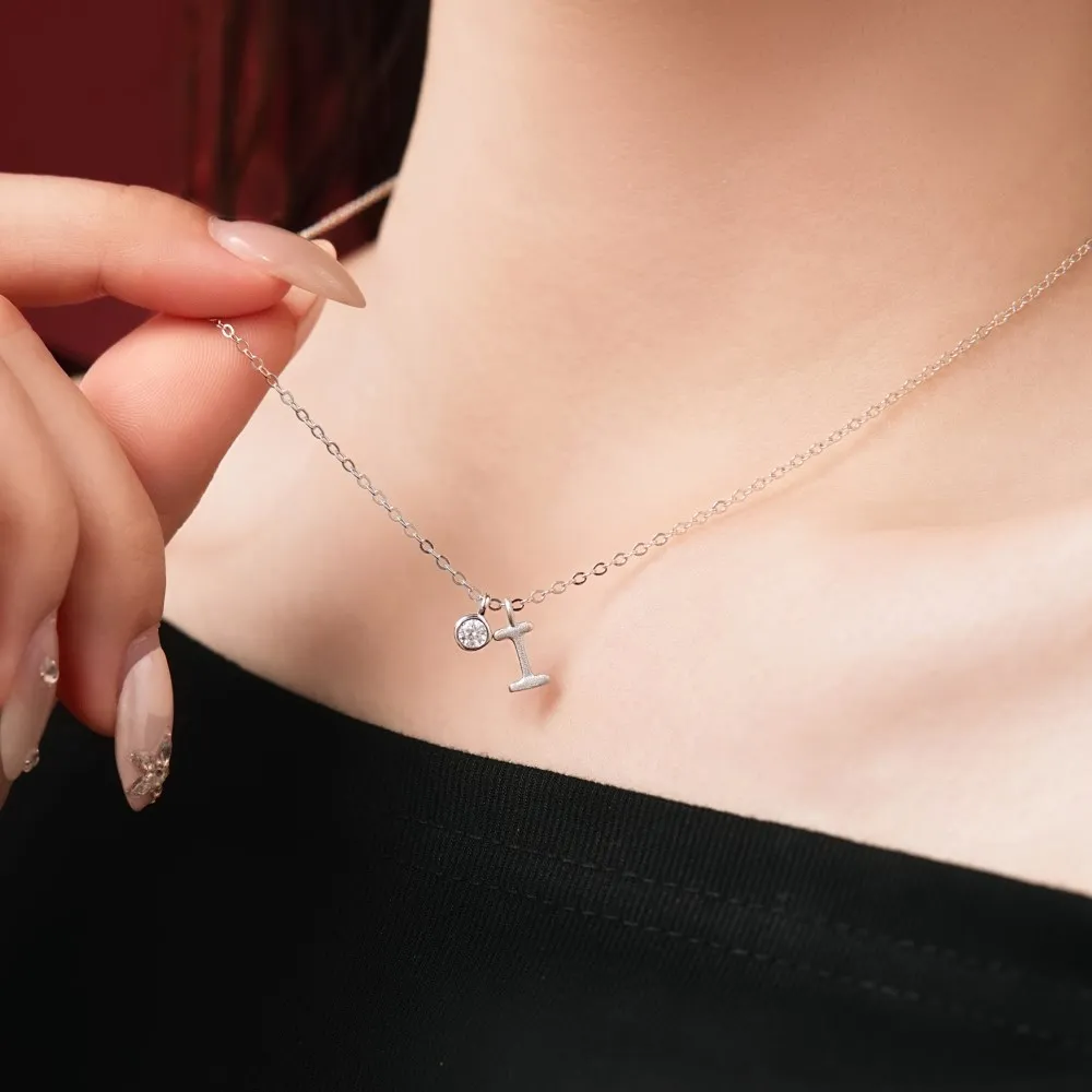 KAKODIY Rhodium Plated Fine Zircon Alphabet-I-Necklace, Personalized Initial Necklace for Women detail 2