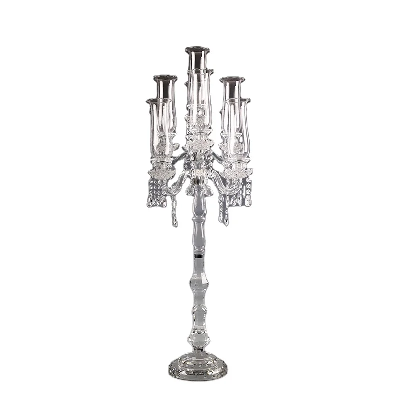 5 Arms Crystal Candelabra Wedding Centerpieces Glass Wedding Party Table Decoration Crystal Candlestick