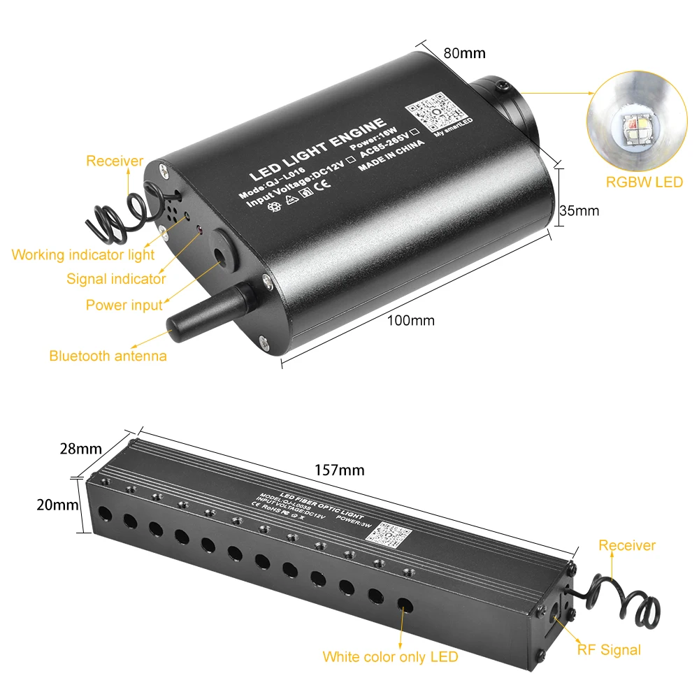 Fiber Optic Light Bluetooth App Control 16W RGBW Ceiling Stars Lights with Shooting Meteor Effect