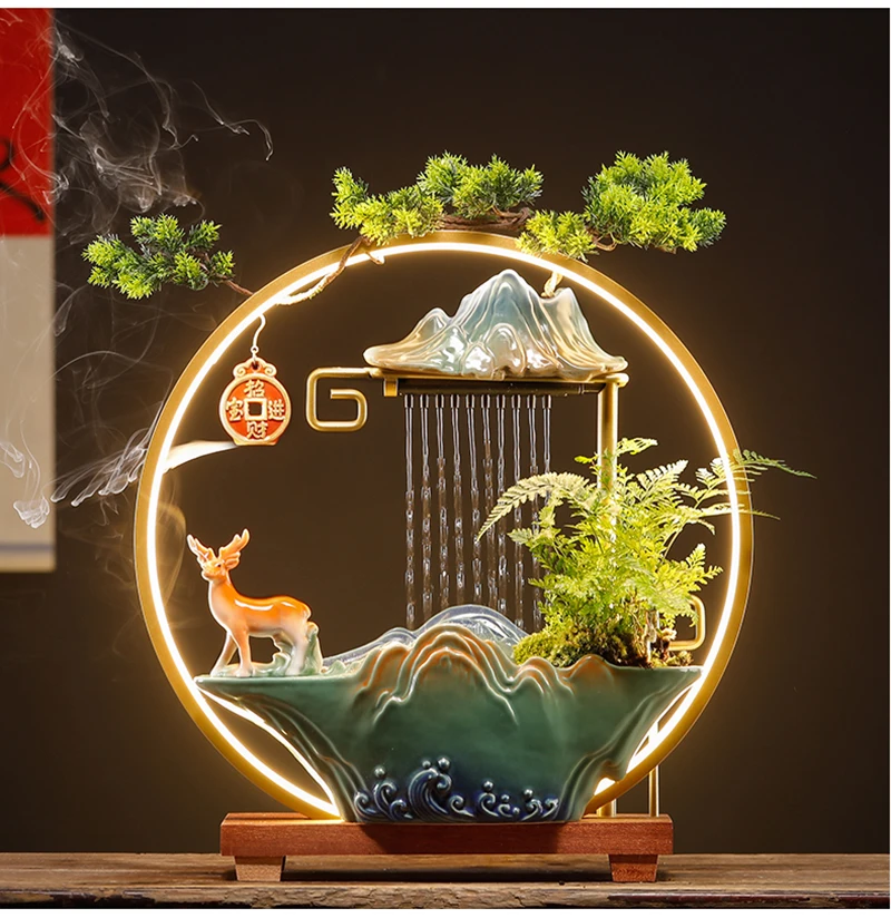 Indoor Office Desktop Ornament Water Fountain With Smoke Creative Home