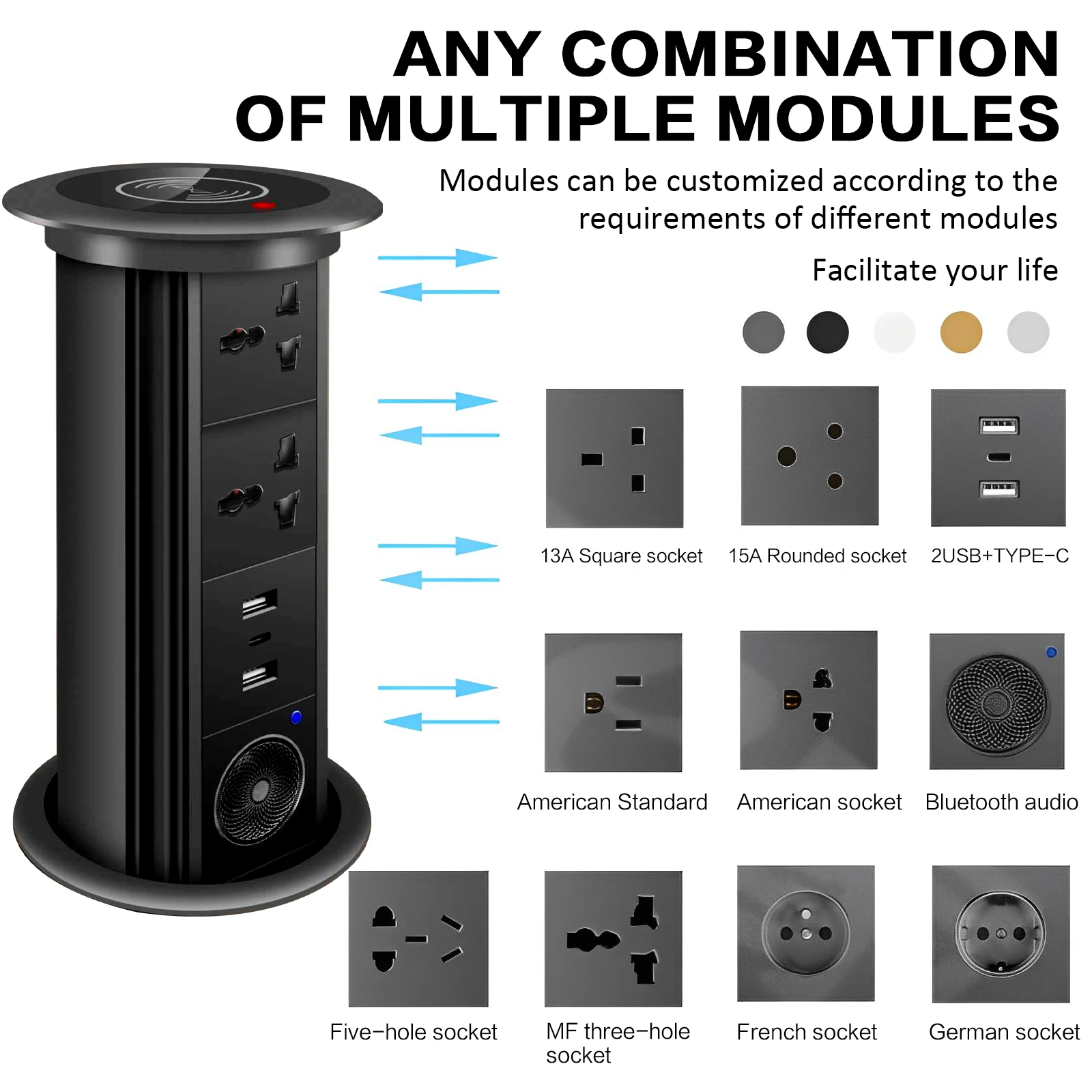 Pop up Socket Desktop Intelligent Lifting Switch Customizable Modules British Socket