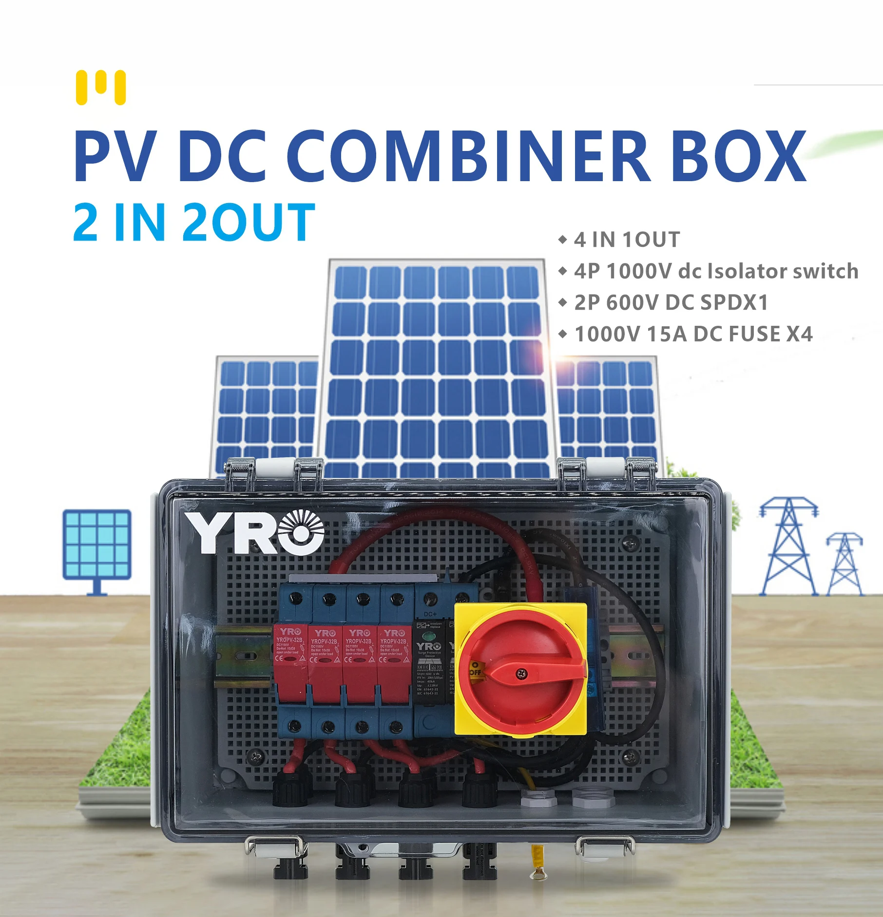 Solar Pv Strings Dc Combiner Box 4 String 1000v With Dc Isolator Switch ...