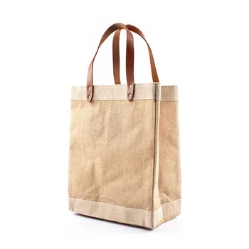 Jute Shopping Bag With Leather Handles Beach Jute Gunny Sack Bags