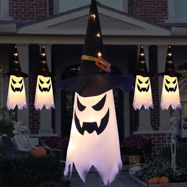 Hot Sales Light Up Halloween Glowing Witch Hat String Lights 3 Modes Halloween Ghost Lights Decorations Outdoor Hanging Decor