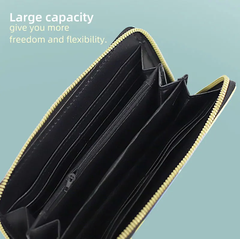 Unisex Custom Print Anime Pattern Zipper Wallet Long PU Leather Coin Purse with Letter Decoration New Sublimation Technique