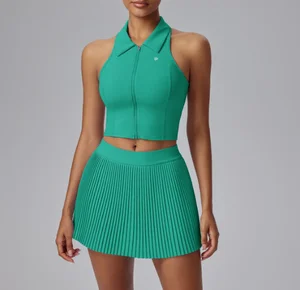 220gsm Pickleball Padel 2 Piece Sport Bra Skirts Set With Shorts Gym Fitness Custom Workout Clothing Skort Tennis Wear for Women