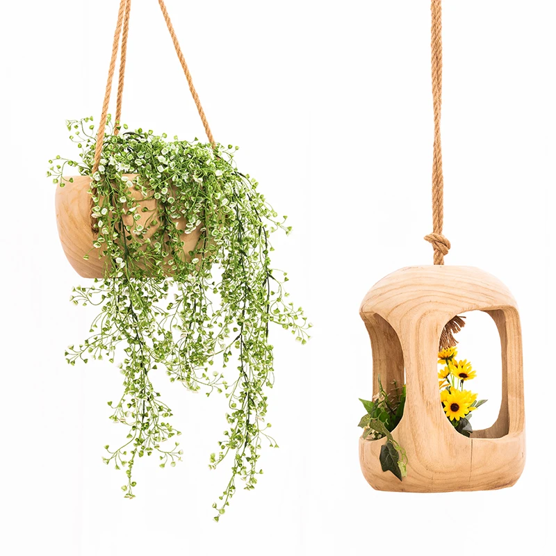 价格便宜的天然小木吊花花花盆家庭庭院装饰中国制造