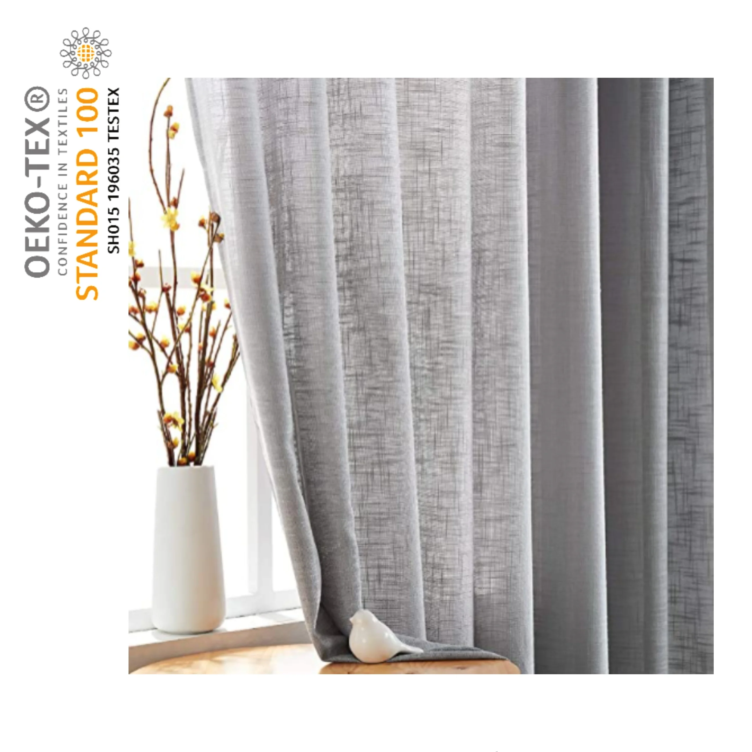 Natural Linen Simple Design Slub Polyester Sheer Curtain Fabric