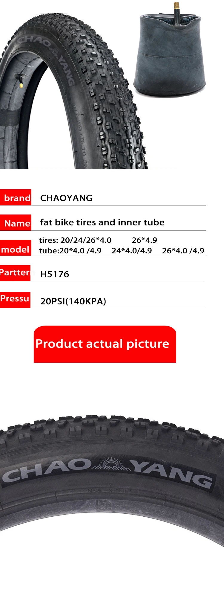 Chaoyang Snow Bike Tire 20x4.0 24x4.0 26x4.0 26x4.9 Tires For Fat Bike ...