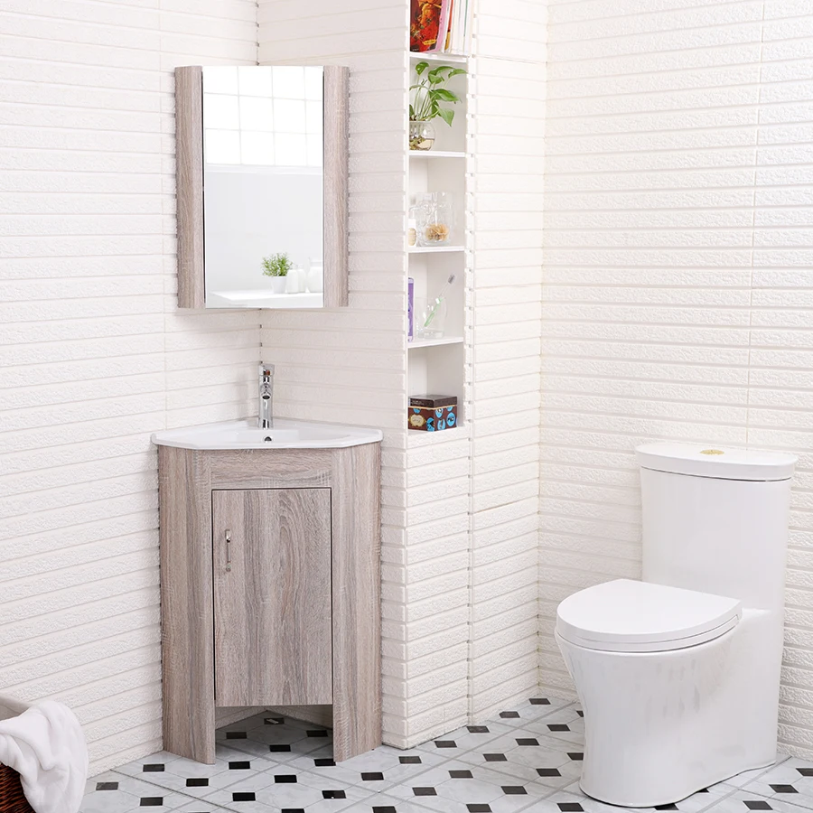 New Free Standing Pvc Corner Bathroom Corner Cabinet with Mirror