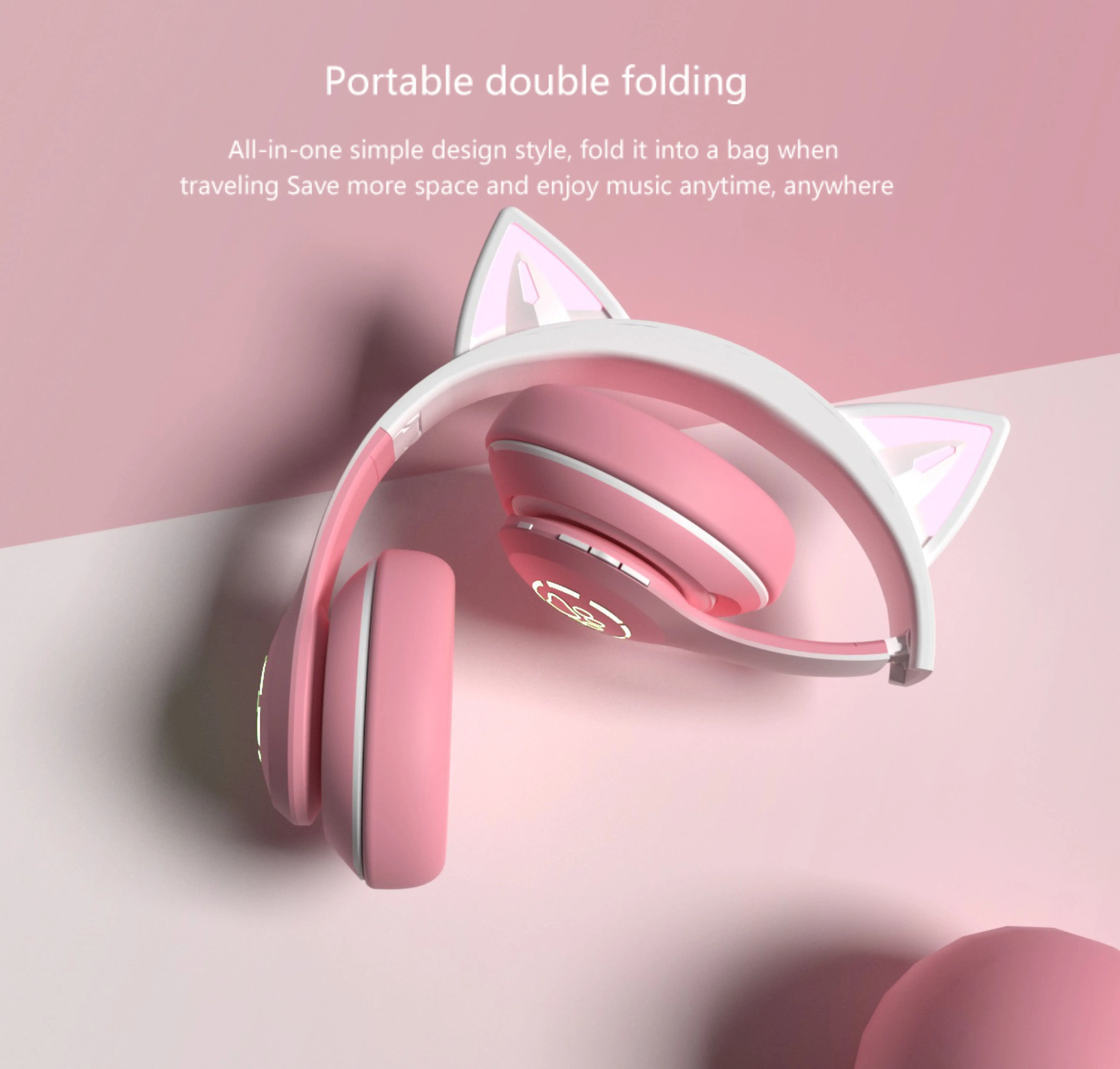 Dropshipping Cute Cat Ear B39 Wireless Headphone With Led Light