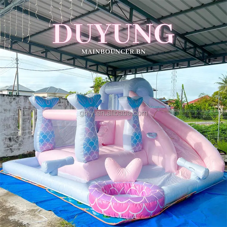 Commercial bouncy castle slide combo mermaid bounce house with splash water pool