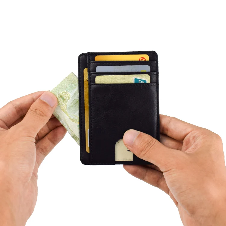 Mens Custom PU Leather Money Clip RFID Wallet Credit Id Card Holder