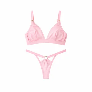 Top Sexy Underwear with Lustrous Premium Smooth Satin Fabric Geometric Metallic Gold O-ring Women Lingerie for Sexy Panties