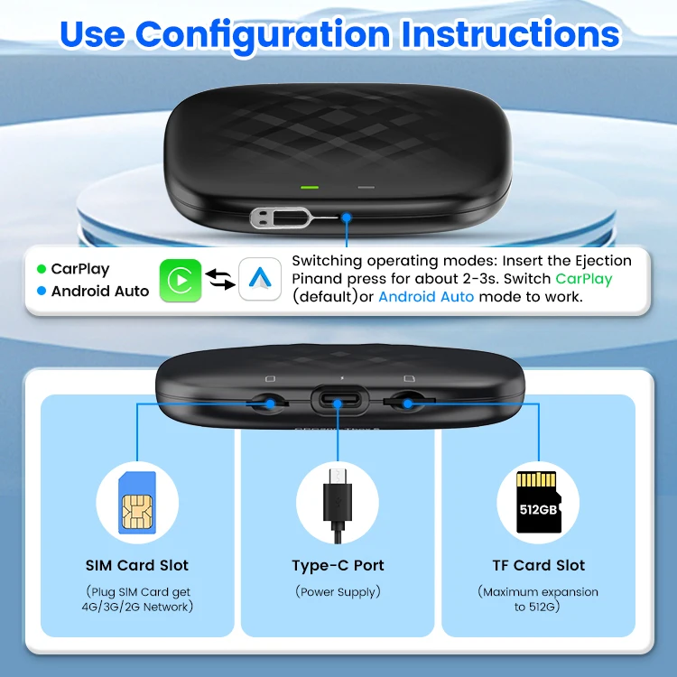 Carlinkit Wireless Carplay Adapter - 64GB, Android 13 System