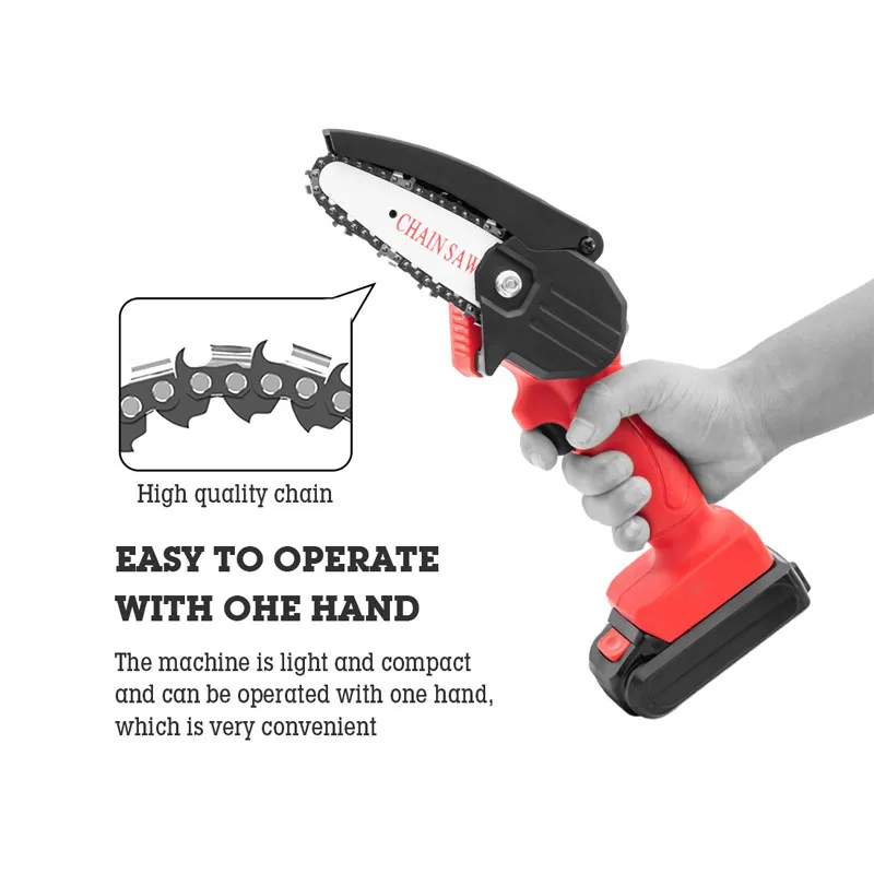 4 Inch 21V Cordless Rechargeable Chain Saw Battery Powered Electric Saw for Tree Branch Wood Cutting