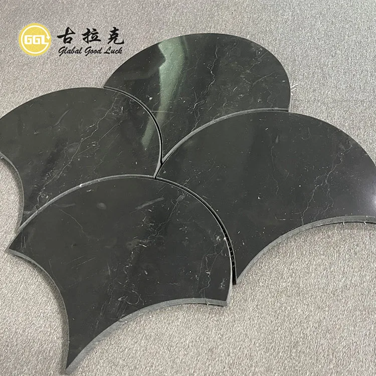 Fan Shape Stone Nero Marquina Marble Black Mosaic Tile for Home Decoration details