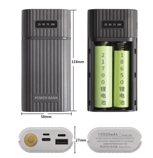 3-port Input DIY USB Power Bank Kit Box Case for Batteries