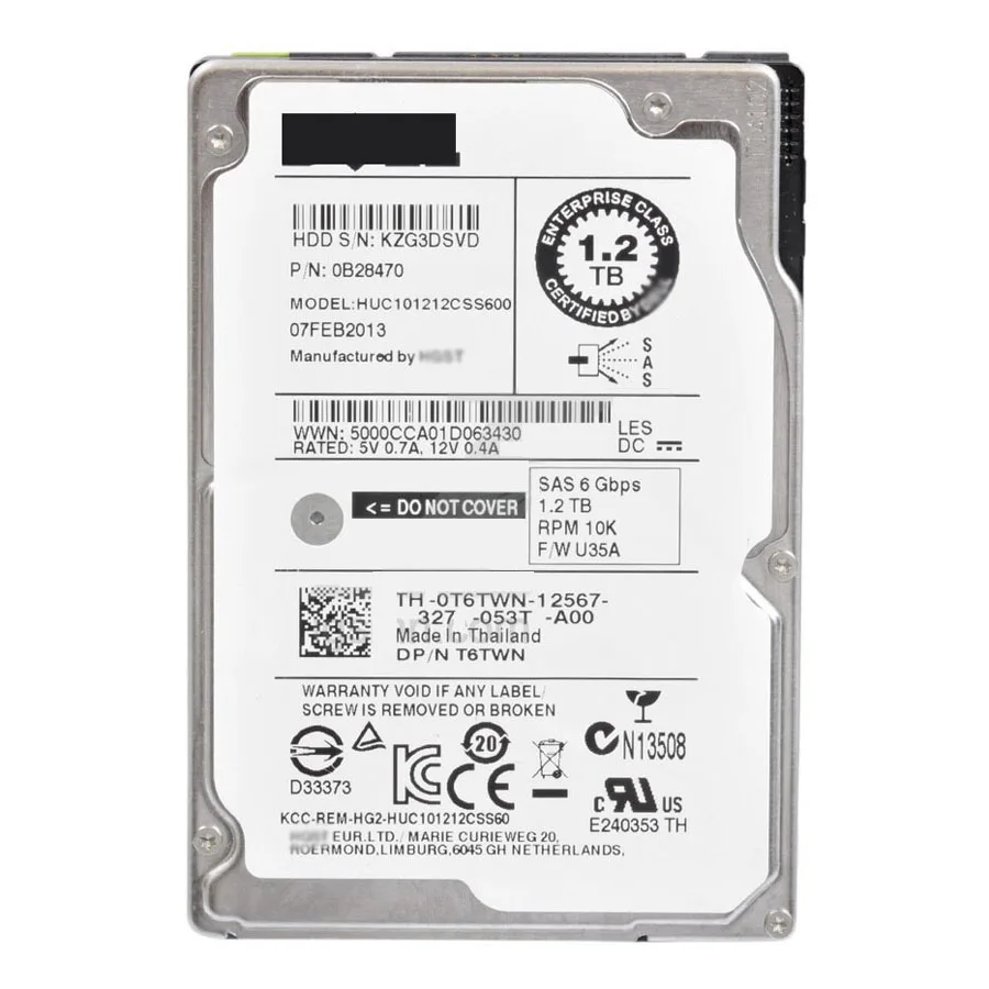 Dell 1.2TB SAS 6Gb/s Server Hard Drive – 2.5" HUC101212CSS600 – T6TWN – Used