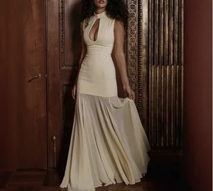 Autumn Hot Sale New Fashion Sexy Hollow Out Tube Top Waist-Cinching Sheer Mermaid Long Dress Women