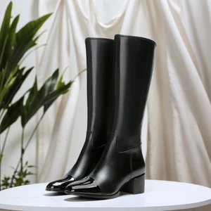 2023 Women Black Brown Thick Sole Ladies Zip Knight Fashion Winter Platform Leather Shoes Knee High Boots
