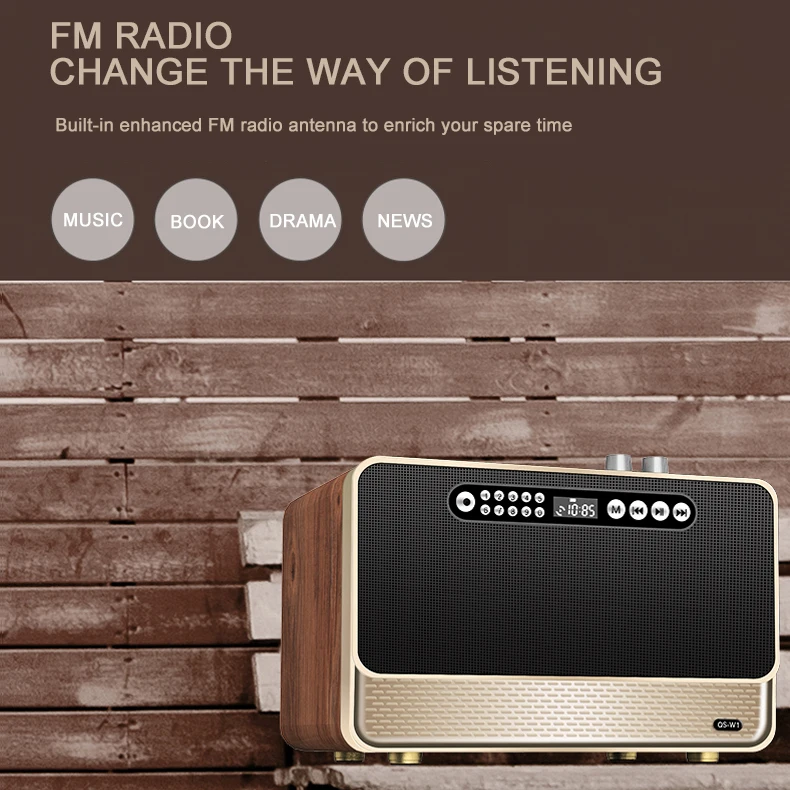 Retro Wooden Speaker Manovo 30W Vintage Portable Wireless Speaker Heavy Bass Music Player Outdoor Speaker for Home Office Party