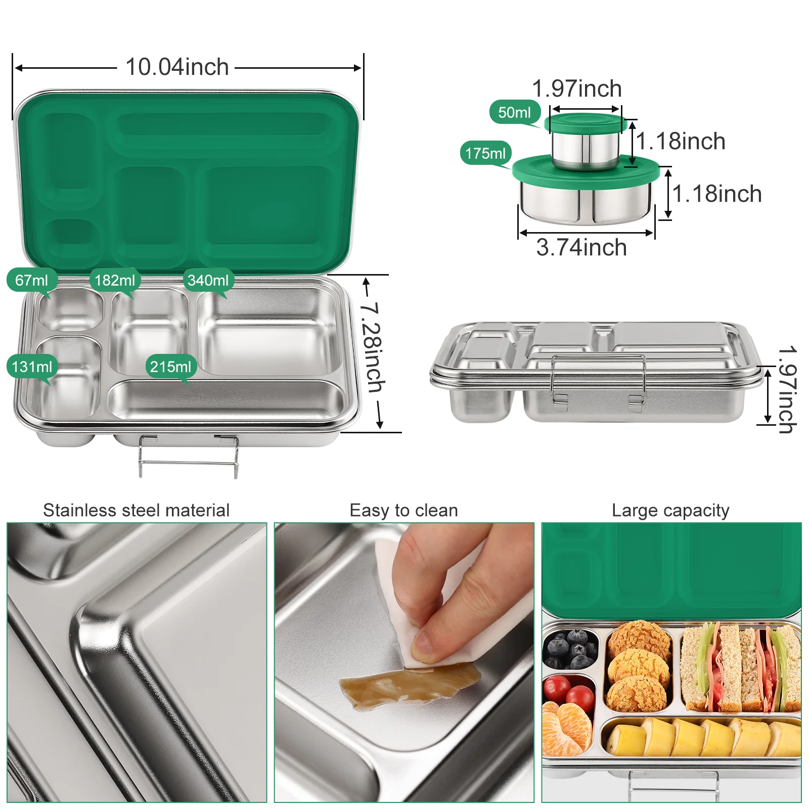 2024 aohea BPA free school children thermal 5 compartments leakproof 304 stainless steel bento lunch box manufacture