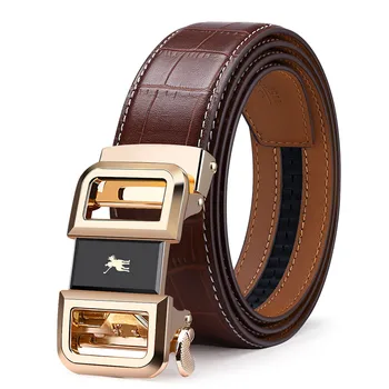 WILLIAMPOLO Mens Belt Cow Leather Belts Brand Fashion Automatic Buckle Black Genuine Leather Belts for Men 3.5cm Width POLO19540