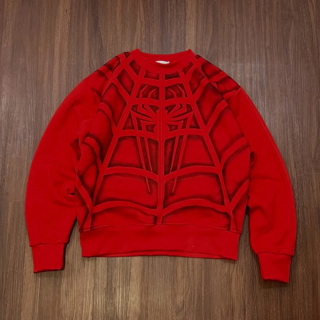 Aangepaste Straatklere vir Mans: Geknipde Crewnek-sweater met Handgeskilderde Grafieti-druk, Afhangende Skouers en Oormaat Pasvorm, ODM Privaatetiket