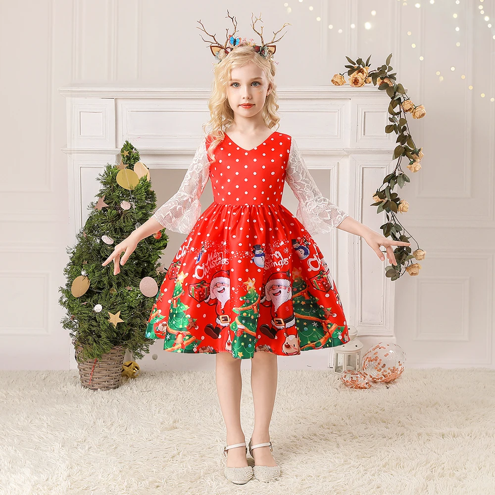 FSMKTZ Girls Floral Satin Christmas Dress Bow Knot Elegant Party Pageant  Princess Dresses for Spring Children Girl Christmas