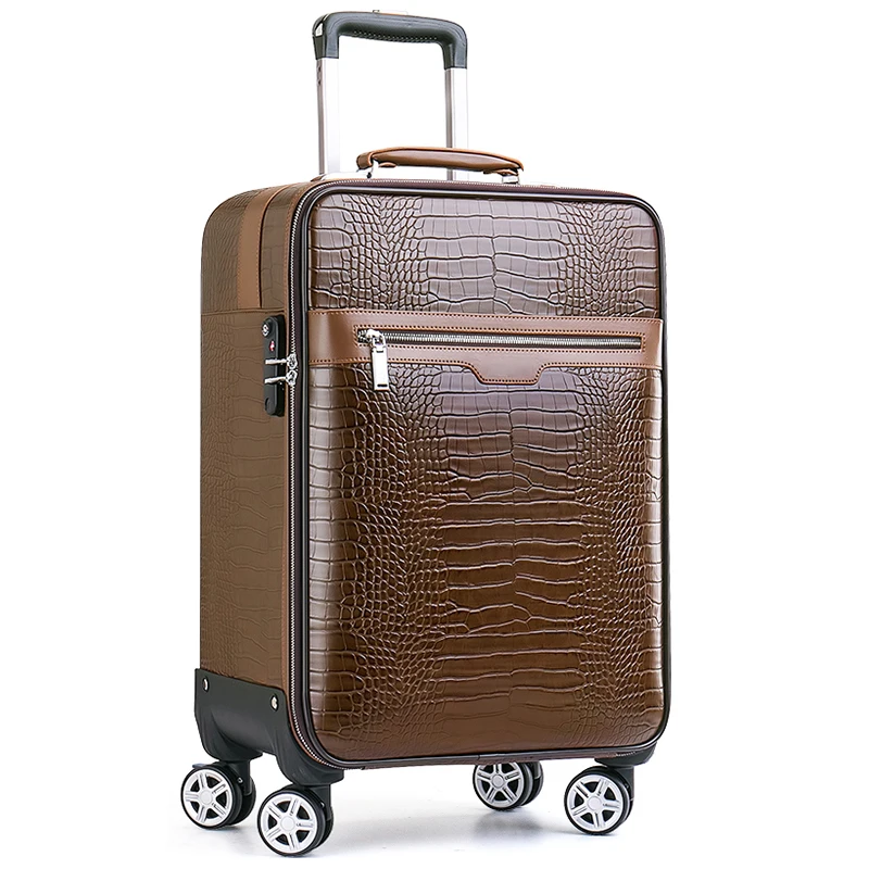 PU leather travel luggage bag Set Trolley suitcase Custom carry-on luggage