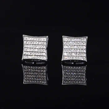 Fashion Male and Female High Quality Luxury diamond Pass diamond tester Sterling Silver 925  Charm Square Earring
