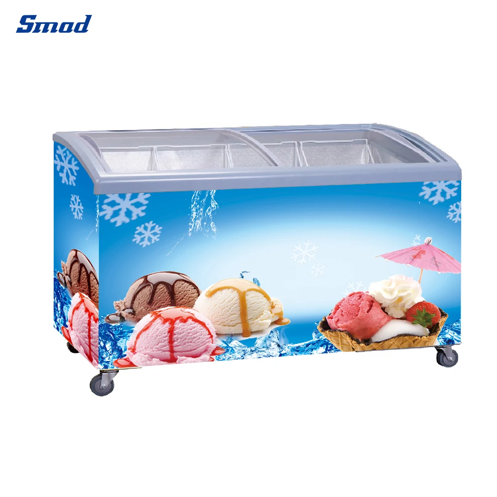 Double Glass Sliding Door Ice Cream Chest Freezer Top Open Vertical Ice