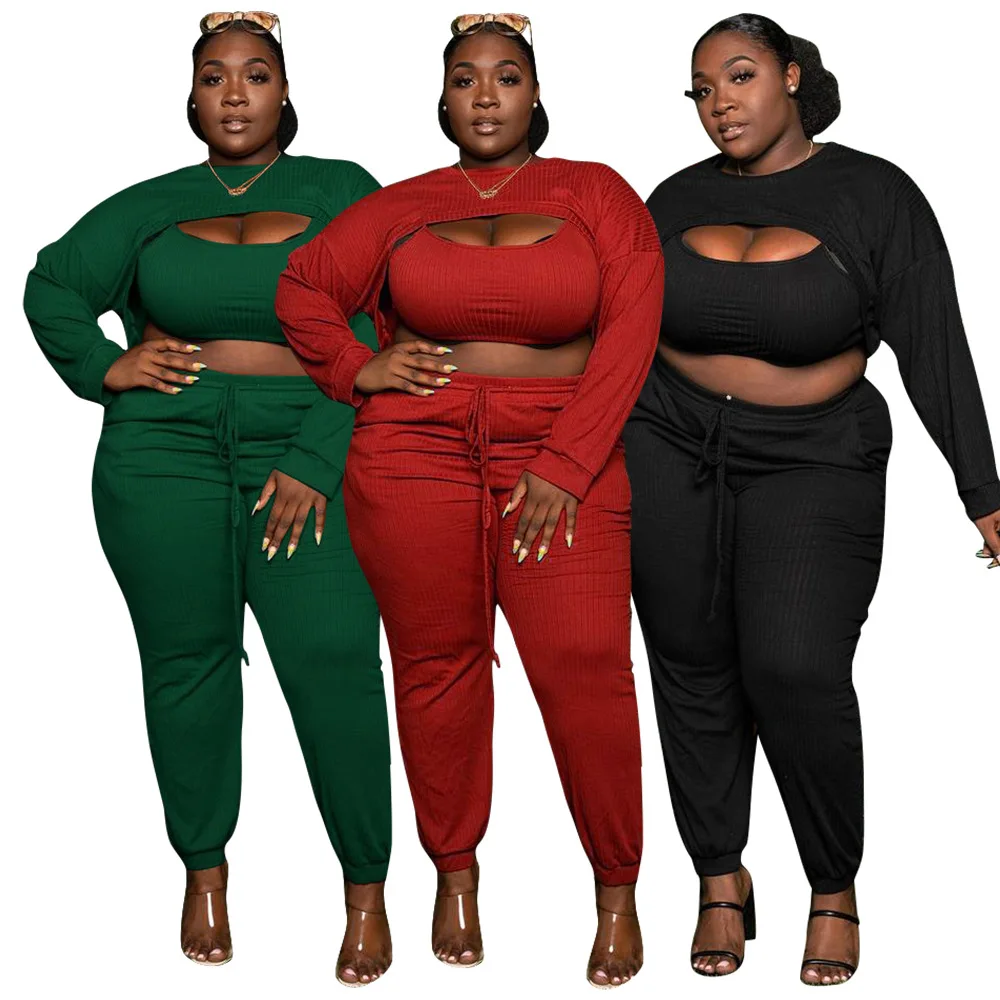 Customized LOGO plus size women's fashion sexy solid color suit 3 pieces lounge wear sets   lounge wear  winter clothes