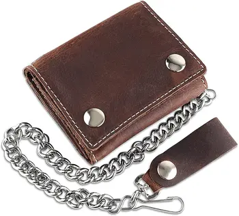 Billetera de estilo motociclista con cadena de metal para hombre