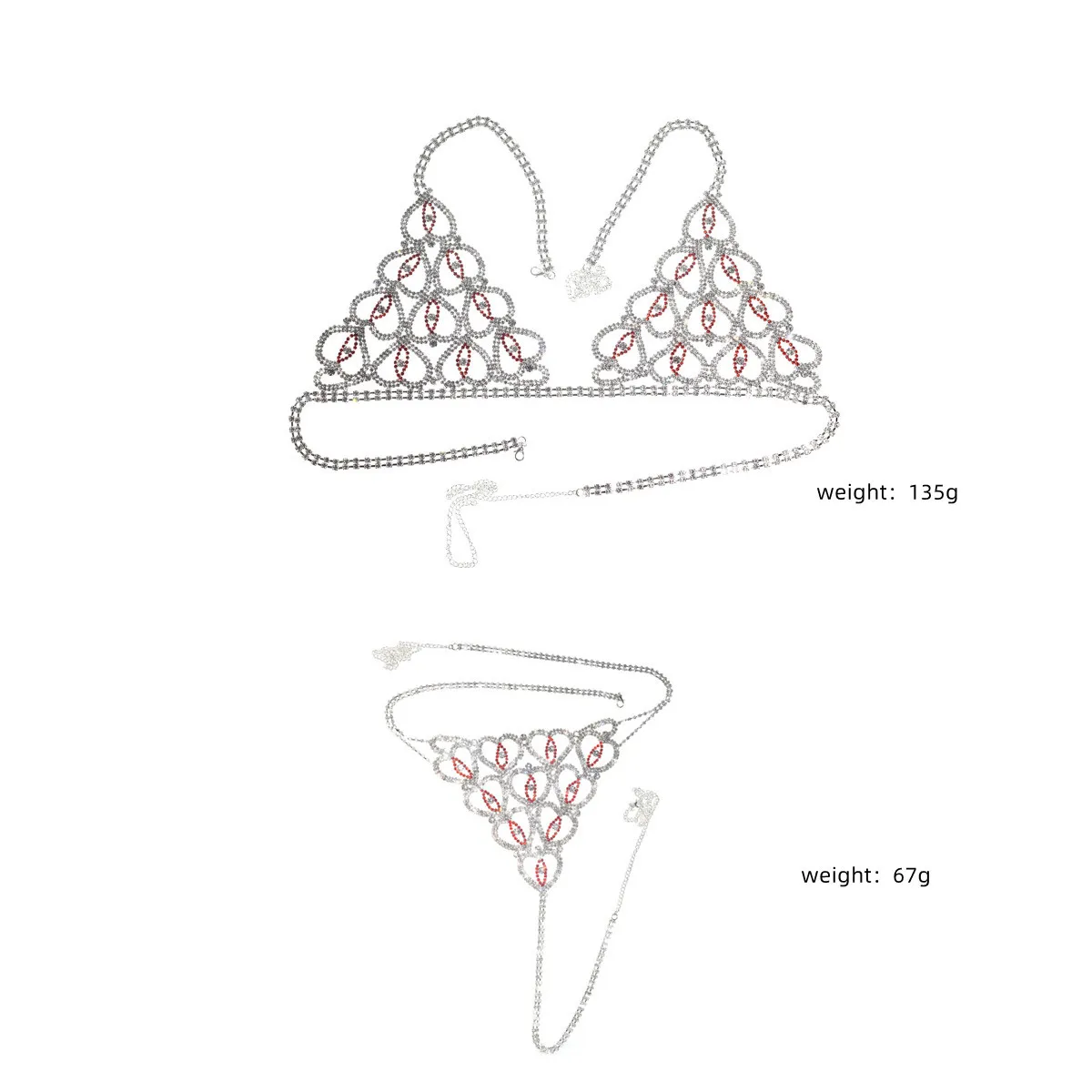 Shiny Pearl Rhinestone Heart Body Chain Jewelry Ladies Crystal Body Chain Set Sexy Bra Panties