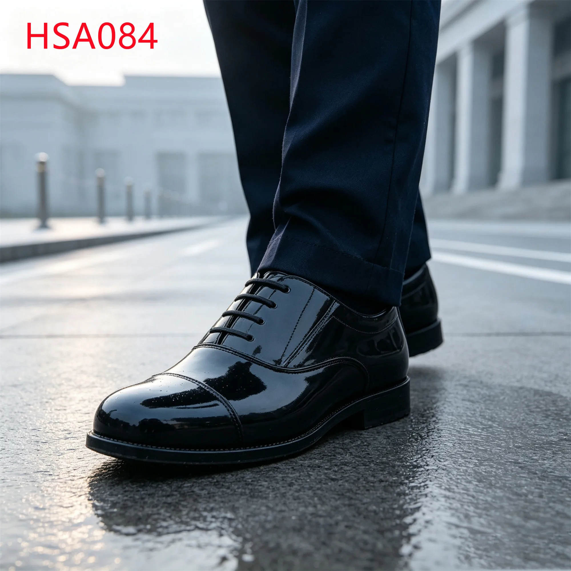 LXG,Official Affairs 3 Joints Toe Design Hua Singh Men Leather Shoes Glossy Full Grain Leather Pull-on Uniform Shoes HSA084