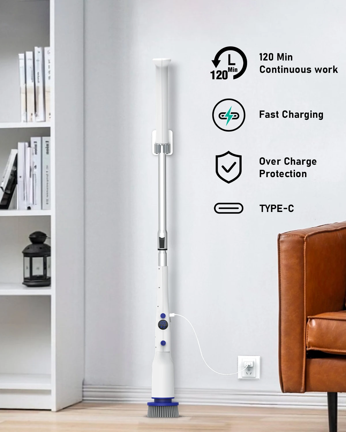 Brosse nettoyage rotative sans fil avec 8 têtes, poignée réglable 137cm, fonction vocale, spin scrubber électrique pour salle de bain et cuisine | Leroy Merlin Brosse nettoyage rotative sans fil avec 8 têtes, poignée réglable 137cm, fonction vocale, spin scrubber électrique pour salle de bain et cuisine | Leroy Merlin