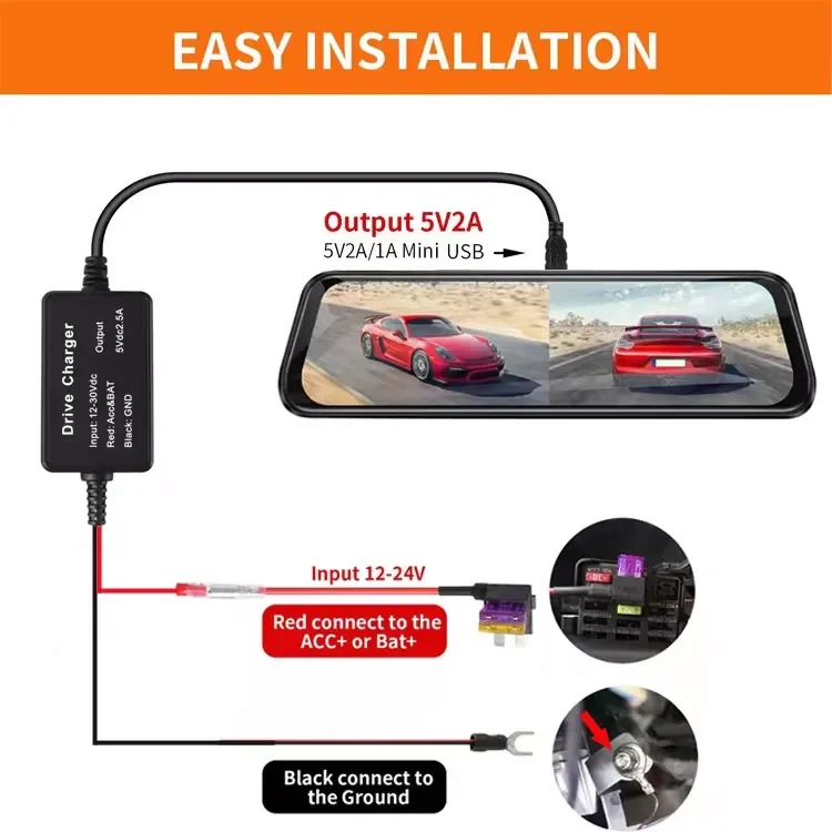 Dash Cam Hardwire Kit DC 12V 24V To 5V/2A Recorder Line with Fuse Tap Cable  Tool