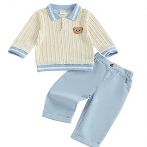 Toddler Baby Boy Clothes Bear Embroidery Sweater Sweatshirt Long Sleeve Sweatsuit 2Pcs Pant Set Fall Winter Outfits