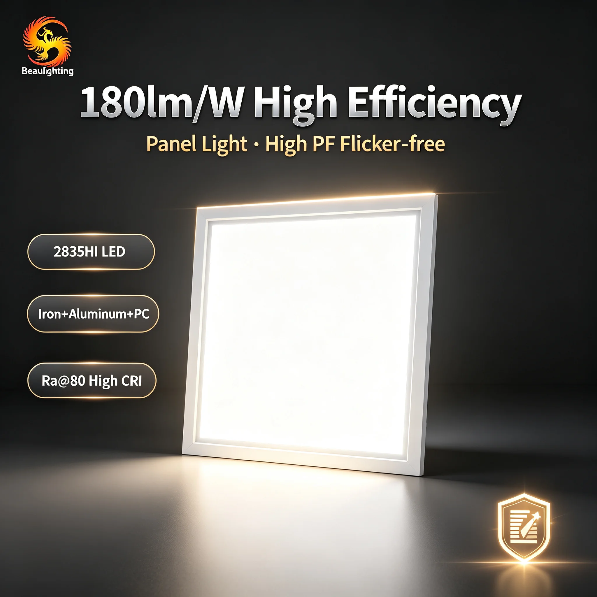 LED-Flachpanel-Leuchte 180 lm/W mit hoher Lichtausbeute, P-Nummer, ohne Stroboskopeffekt, Lampenperle 2835hi, für Büro und Produktionsstätte