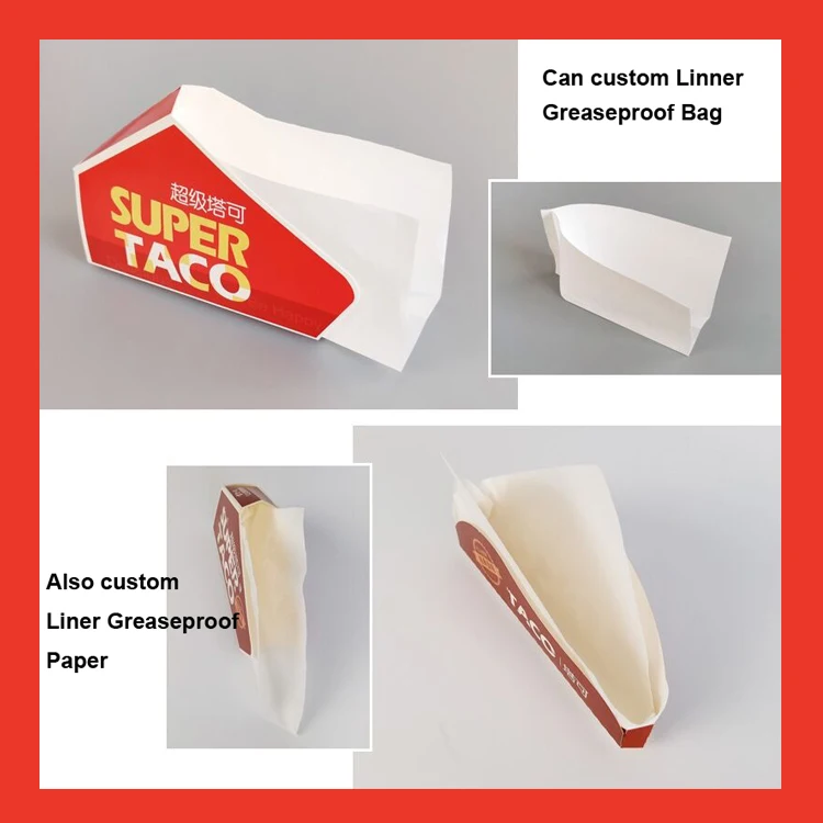 Taco Box Paper Custom Disposable Takeout Food Paper Boxes Tacos Packaging Holder ...