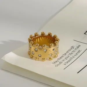 Vintage Women's Stainless Steel Finger Rings 18K Gold Plated Star and Triangle Shaped Rhinestone Design