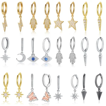 Fashion Women Men Jewelry Custom Butterfly Evil Eye Star Moon Dangle 925 Sterling Silver Gold Plated Huggie Hoop Earrings