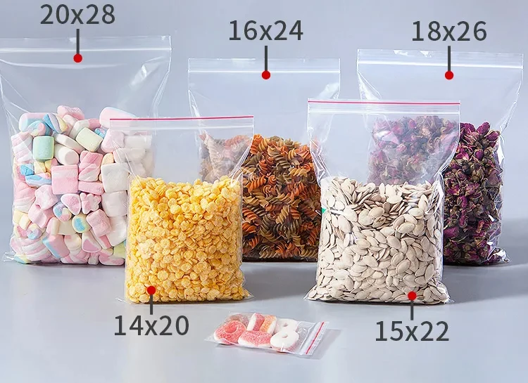 Reusable Red Side Zipper Waterproof Transparent Clear Ldpe Zip Lock Bag