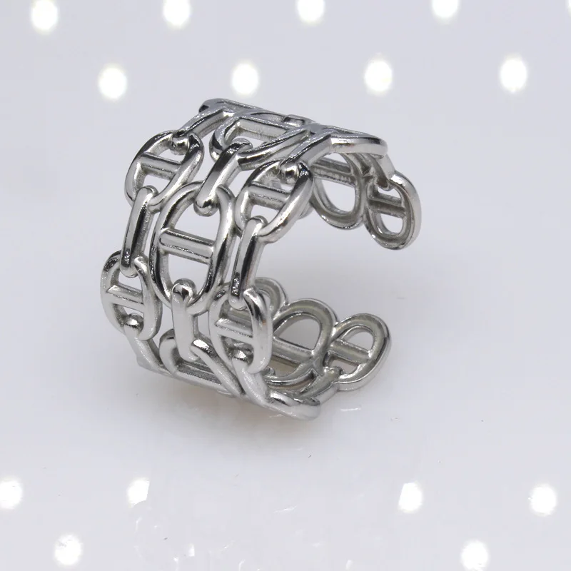 Foreign Trade Style Exaggerated Chain Stainless Steel Rings Jewelry Men Women Open Adjustable Hand Jewelry