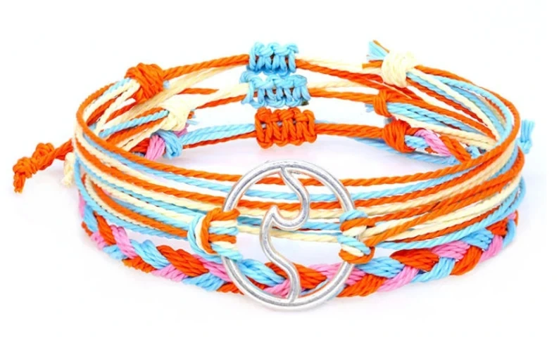 Bracciali Festival Boho In Tessuto Colorato – Fatto A Mano, Regolabile, Impermeabile, Rosa/Arancione, Portafortuna - 3
