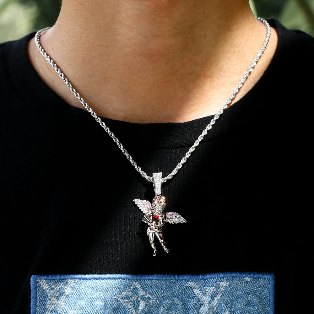 KRKC&CO Iced Out Pave CZ Diamond Angel Wings Pendant